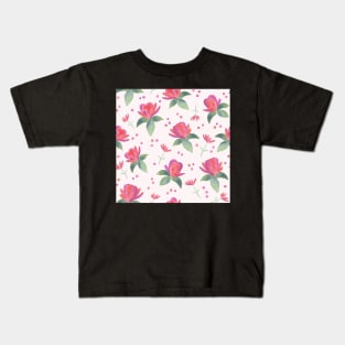 Pink Watercolor Roses with Soft green foliage and dotty background Kids T-Shirt